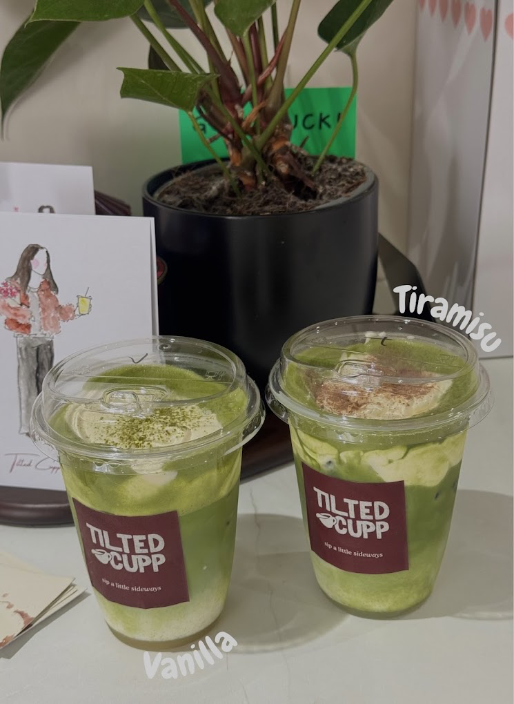 Vanilla and tiramisu matcha cups side by side